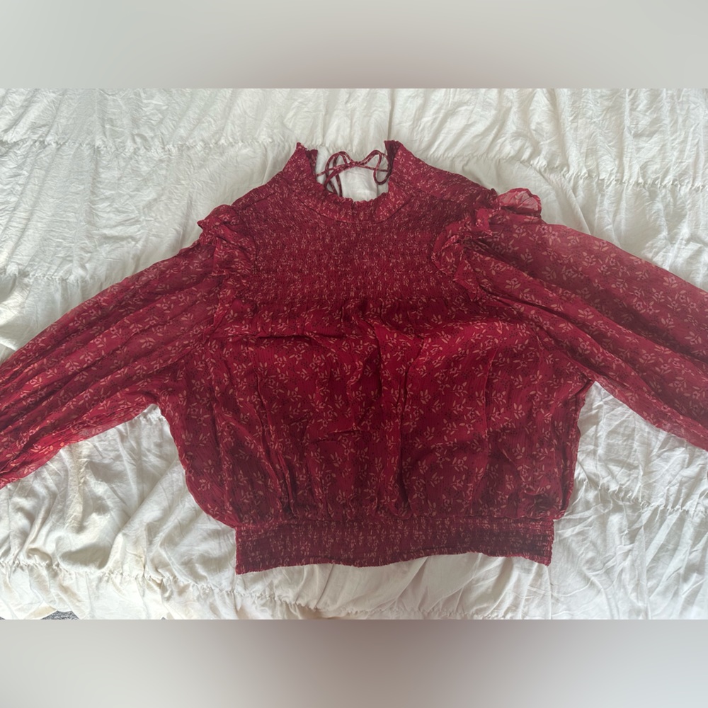 Free People Burgundy Floral Blouse